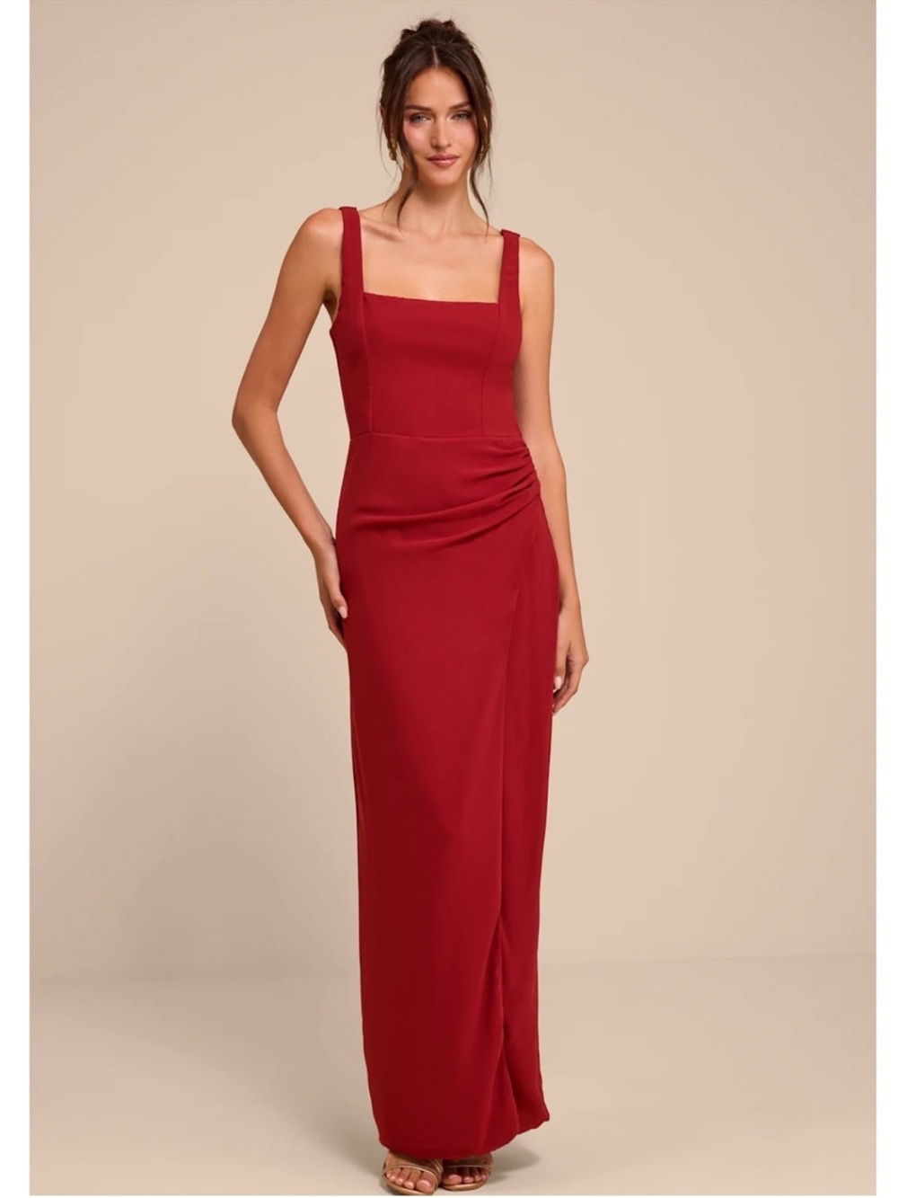 NWT - Lulus Glamorous Disposition Rust/Red Ruched Maxi Dress - Gown, Elegant